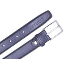 Burnished Calfskin Leather Belt in Denim Silver Buckle