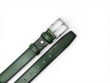 Burnished Calfskin Leather Belt in Olive Silver Buckle