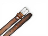 Burnished Calfskin Leather Belt in Cognac Silver Buckle
