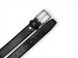 Burnished Calfskin Leather Belt in Black Silver Buckle