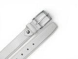 Burnished Calfskin Leather Belt in White Silver Buckle