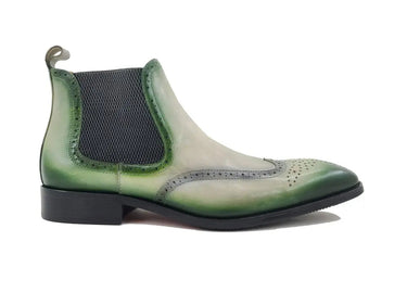 Burnished Calfskin Wingtip Boot in Green Bone