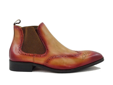 Burnished Calfskin Wingtip Boot in Burgundy Cognac