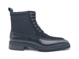 Burnished Calfskin & Suede Slip-On Boot in Black