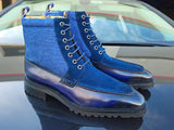 Burnished Calfskin & Suede Slip-On Boot in Navy