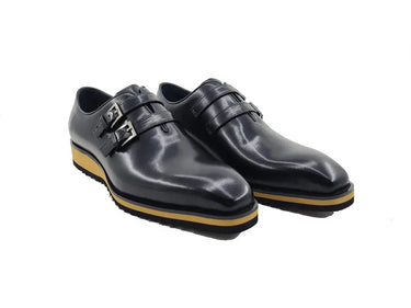 Carrucci Shoes Burnished Double Monk Whole Cut Shoe in Black