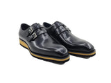 Carrucci Shoes Burnished Double Monk Whole Cut Shoe in Black