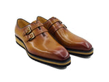 Carrucci Shoes Burnished Double Monk Whole Cut Shoe in Cognac