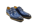 Carrucci Shoes Burnished Double Monk Whole Cut Shoe in Navy