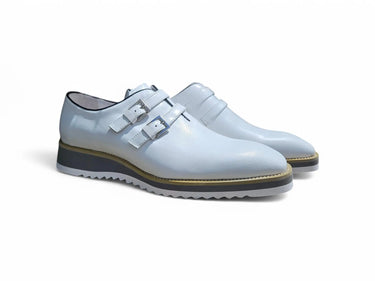 Carrucci Shoes Burnished Double Monk Whole Cut Shoe in White
