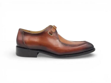 Carrucci Shoes Burnished Moc Toe Monk Strap Loafer in Cognac