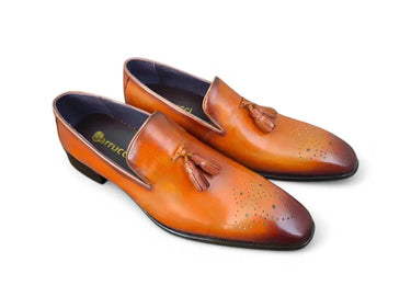 Carrucci Shoes Burnished Wholecut Tassel Loafer in Cognac