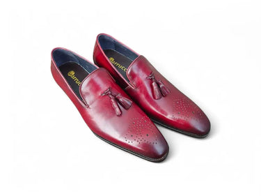 Carrucci Shoes Burnished Wholecut Tassel Loafer in Burgundy