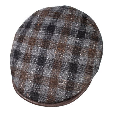 Capas 5 Point Checkerboard in Black Grey Check Leather Flat Cap