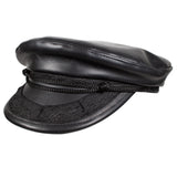 Capas Fisherman in Black Greek Leather Flat Cap