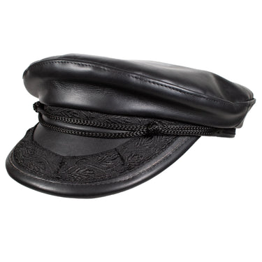 Capas Fisherman in Black Greek Leather Flat Cap