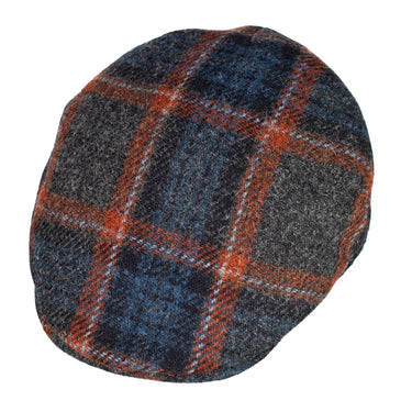 Capas Ivy Sardinia in Navy Orange Plaid Italian Tweed Flat Cap