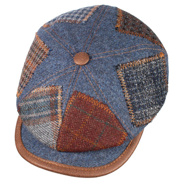 Capas Villager in Blue Denim Italian Leather Newsboy Cap