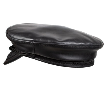Capas Fisherman in Black Greek Leather Flat Cap