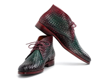 Paul Parkman Men's Woven Leather Chukka Boots in Green & Purple