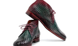 Paul Parkman Men's Woven Leather Chukka Boots in Green & Purple