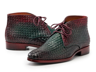 Paul Parkman Men's Woven Leather Chukka Boots in Green & Purple