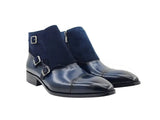 Calf & Suede Three Buckles Monk Chukka Boot in Navy