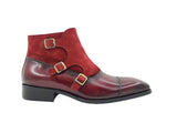 Calf & Suede Three Buckles Monk Chukka Boot in Burgundy