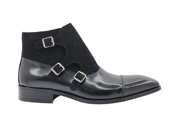 Calf & Suede Three Buckles Monk Chukka Boot in Black