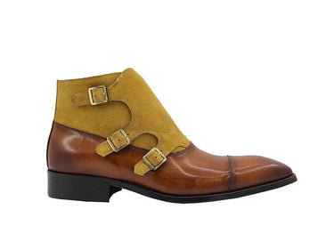 Calf & Suede Three Buckles Monk Chukka Boot in Cognac