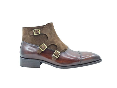 Calf & Suede Three Buckles Monk Chukka Boot in Chestnut