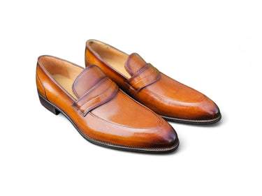 Carrucci Shoes Calfskin Modern Classic Penny Loafer in Cognac