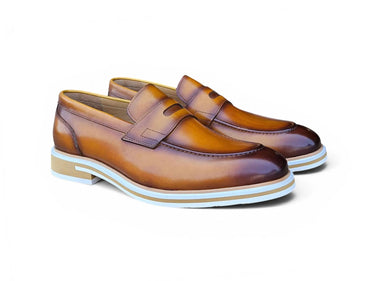 Carrucci Shoes Calfskin Penny Loafer Brown in Cognac