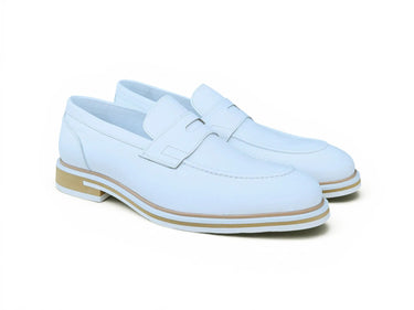 Carrucci Shoes Calfskin Penny Loafer Brown in White