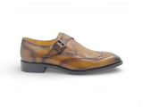 Carrucci Shoes Calfskin Single Monk Strap Loafer in Cognac