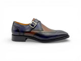 Carrucci Shoes Calfskin Single Monk Strap Loafer in Navy Brown