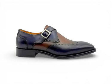 Carrucci Shoes Calfskin Single Monk Strap Loafer in Navy Brown