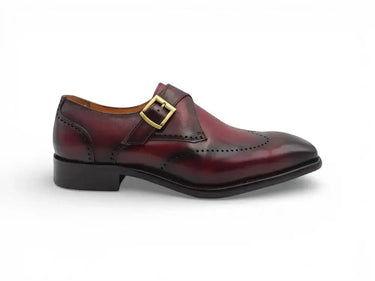 Carrucci Shoes Calfskin Single Monk Strap Loafer in Burgundy