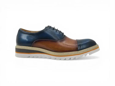 Carrucci Shoes Cap Toe Brogue Oxford Dress Shoe in Navy Cognac