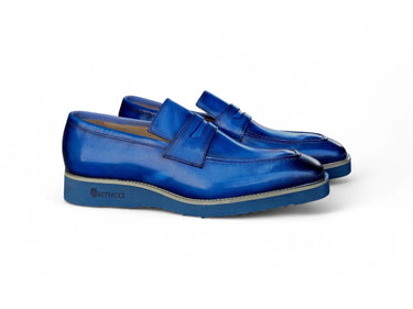 Carrucci Shoes Chic Patina Burnished Penny Loafer in Ocean Blue