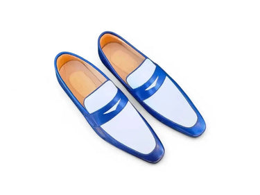 Carrucci Shoes Contrast Two Tone Penny Loafer in Blue White