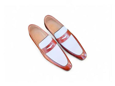 Carrucci Shoes Contrast Two Tone Penny Loafer in Brown White