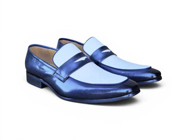 Carrucci Shoes Contrast Two Tone Penny Loafer in Navy White