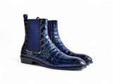 Crocodile Embossed Chelsea Boot in Navy