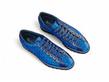 Crocodile Embossed Leather Sneaker in Blue