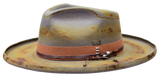 Bruno Capelo Detroit Distressed Wide Brim Wool Fedora in Graphite Grey Cognac
