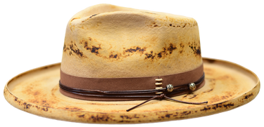 Bruno Capelo Detroit Distressed Wide Brim Wool Fedora in Tan Dark Brown