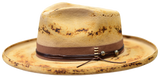 Bruno Capelo Detroit Distressed Wide Brim Wool Fedora in Tan Dark Brown
