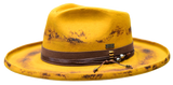 Bruno Capelo Detroit Distressed Wide Brim Wool Fedora in Gold Black Brown