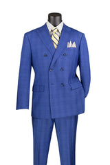 Vinci Double Breasted Regular Fit Suit in Blue - DRW-1